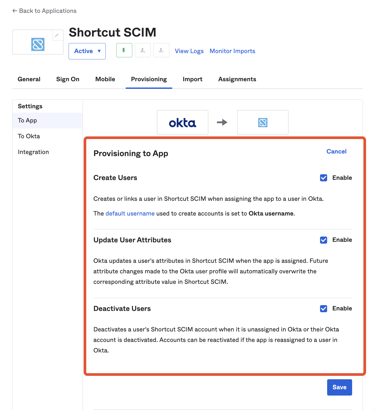 Configure Workspace ONE Access for the Okta SCIM Integration